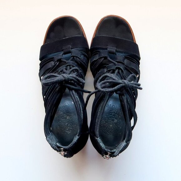 Vince Camuto Black Suede Leather Strappy Cutout Block Heel Sandals Bootie Shoes - Picture 5 of 15